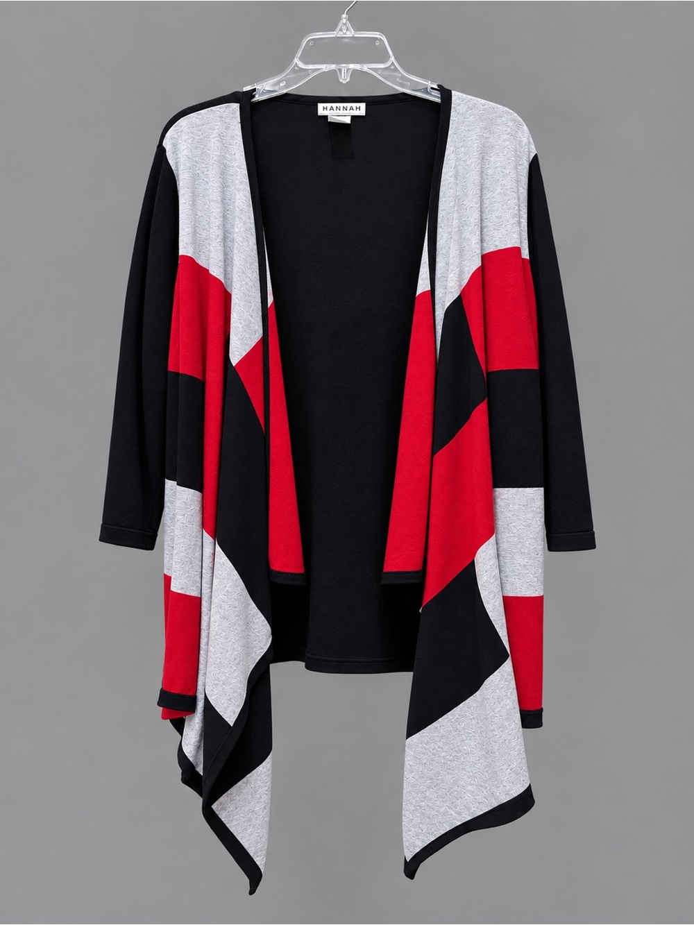 Hannah Open-Front Colorblock Cardigan in Black, Red, Gray